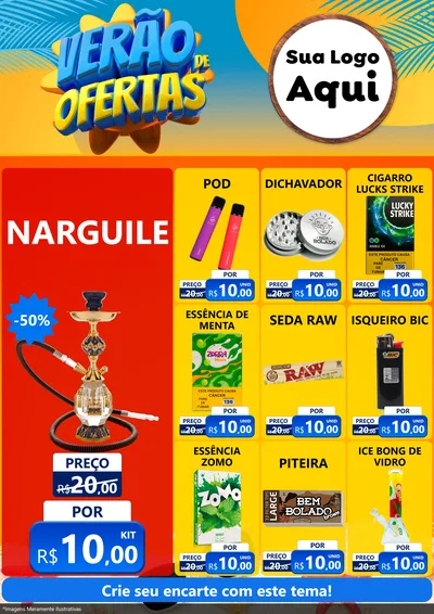 Modelo de Encarte para Encarte A4 Vertical com o tema Verão de Ofertas para Tabacaria