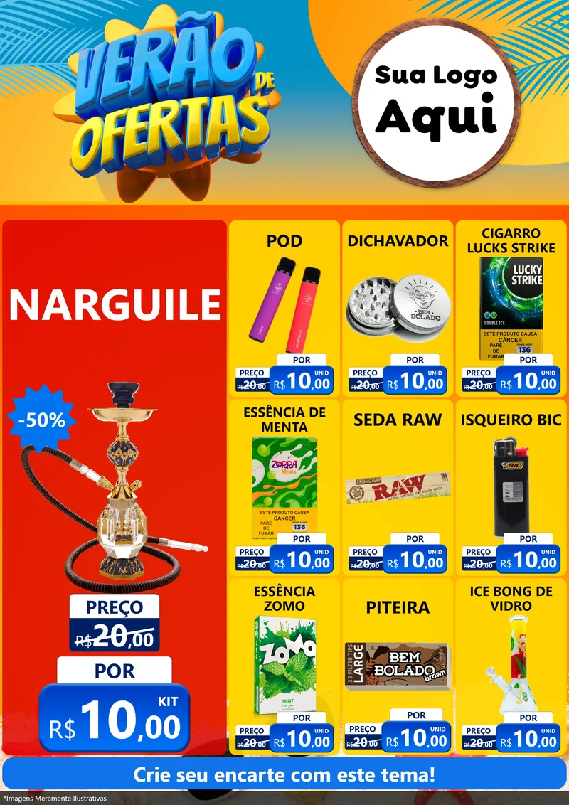 Modelo de Encarte para Encarte A4 Vertical com o tema Verão de Ofertas para Tabacaria