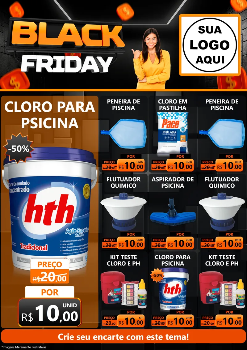 Modelo de Encarte para Encarte A4 Vertical com o tema Black Friday para Produtos para Piscina