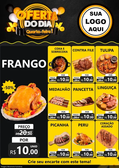 Modelo de Encarte para Encarte A4 Vertical com o tema Oferta do Dia - Quarta Feira! para Assados