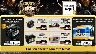 Modelo de TV para TV Horizontal com o tema Agosto Mês do Desconto Louco para Baterias Elétricas