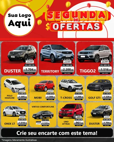 Modelo de Rede Social para Feed Instagram com o tema Segunda de Ofertas para Concessionaria de Carros
