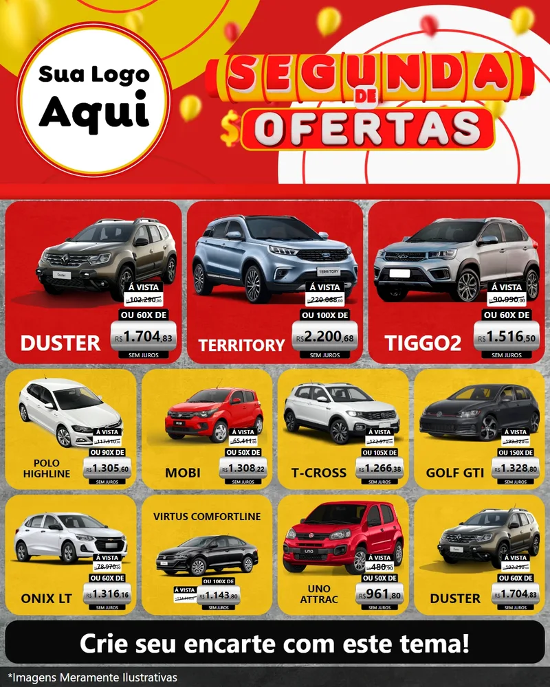 Modelo de Rede Social para Feed Instagram com o tema Segunda de Ofertas para Concessionaria de Carros
