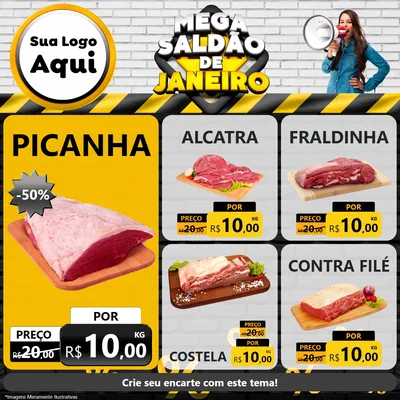 Modelo de Rede Social para Feed Facebook com o tema Mega Saldão de Janeiro para Açougue