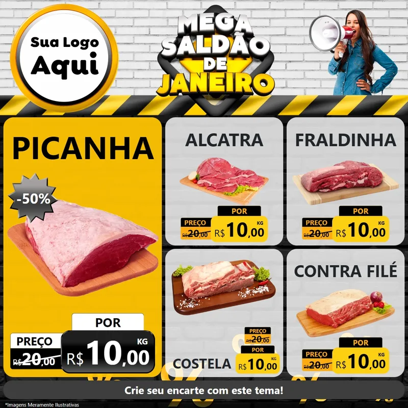Modelo de Rede Social para Feed Facebook com o tema Mega Saldão de Janeiro para Açougue