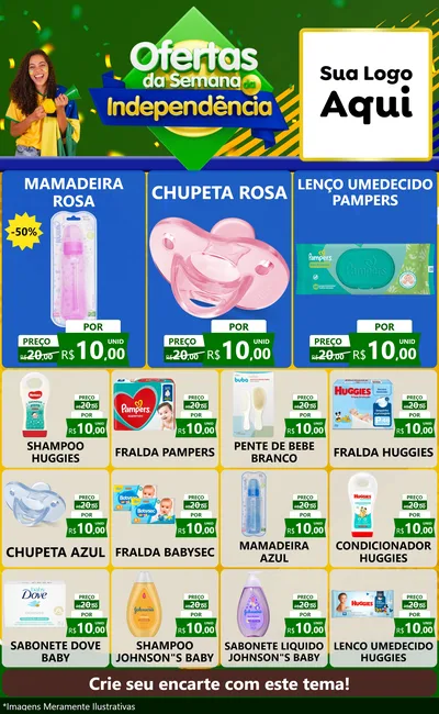 Modelo de Encarte para Encarte Grande com o tema Ofertas da Semana da Independência para Bebês