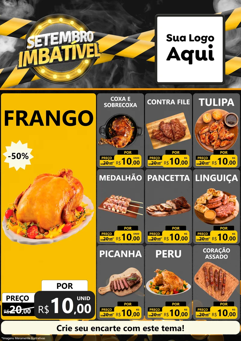 Modelo de Encarte para Encarte A4 Vertical com o tema Setembro Imbatível para Assados
