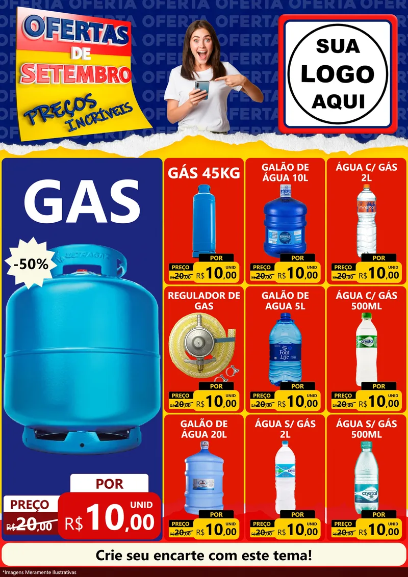 Modelo de Encarte para Encarte A4 Vertical com o tema Ofertas de Setembro - Preços Incríveis para Água e gás