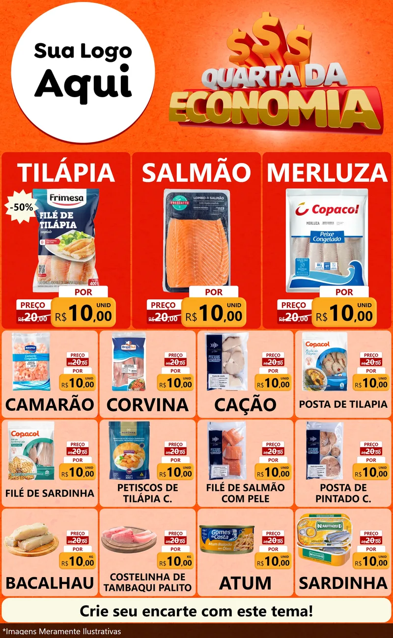 Modelo de Encarte para Encarte Grande com o tema Quarta da Economia para Peixaria