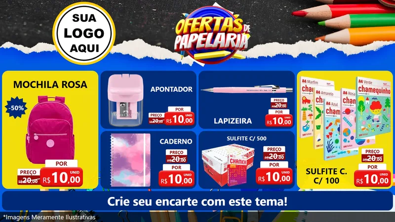 Modelo de TV para TV Horizontal com o tema Ofertas de Papelaria para Papelaria