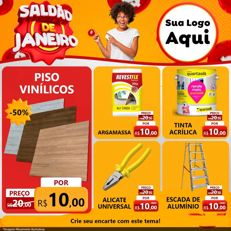 Modelo de Rede Social para Feed Facebook com o tema Saldão de Janeiro para Material para Construção