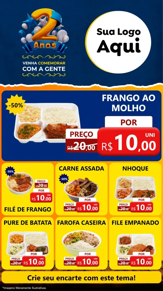 Modelo de Rede Social para Stories com o tema Aniversário de 2 anos para Restaurante