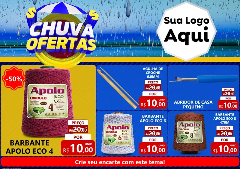 Modelo de Encarte para Encarte A4 Horizontal com o tema Chuva de Ofertas para Armarinho e Aviamentos