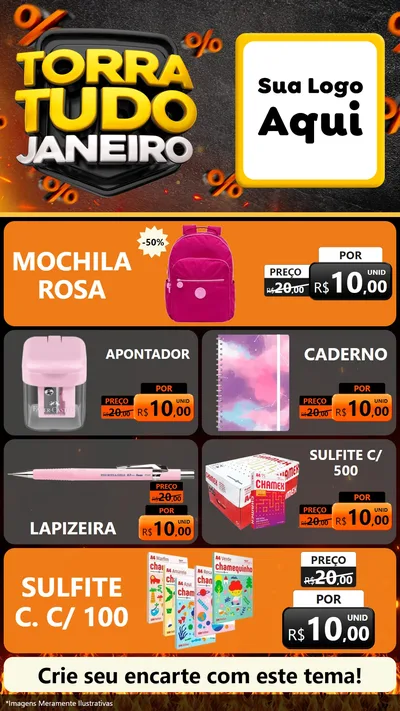 Modelo de TV para TV Vertical com o tema Torra Tudo Janeiro para Papelaria