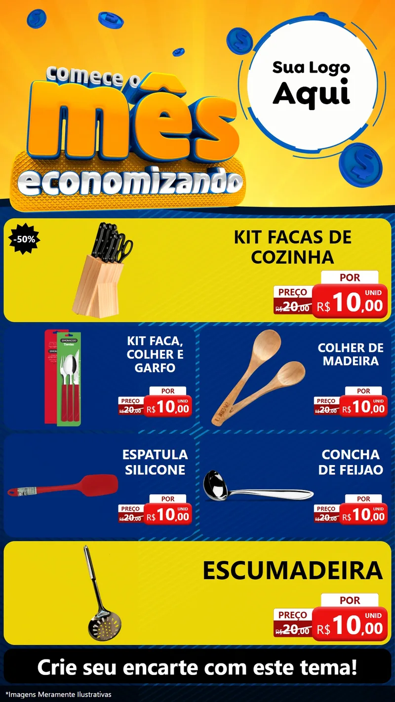 Modelo de TV para TV Vertical com o tema Comece O Mês Economizando para Utilidades Domésticas