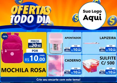 Modelo de Encarte para Encarte A4 Horizontal com o tema Ofertas Todo Dia para Papelaria