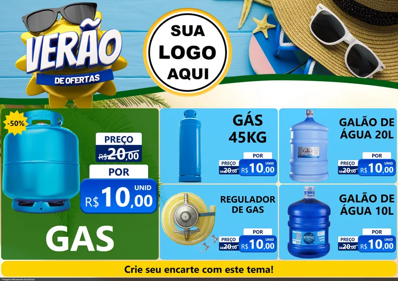 Modelo de Encarte para Encarte A4 Horizontal com o tema Verão de Ofertas para Água e gás