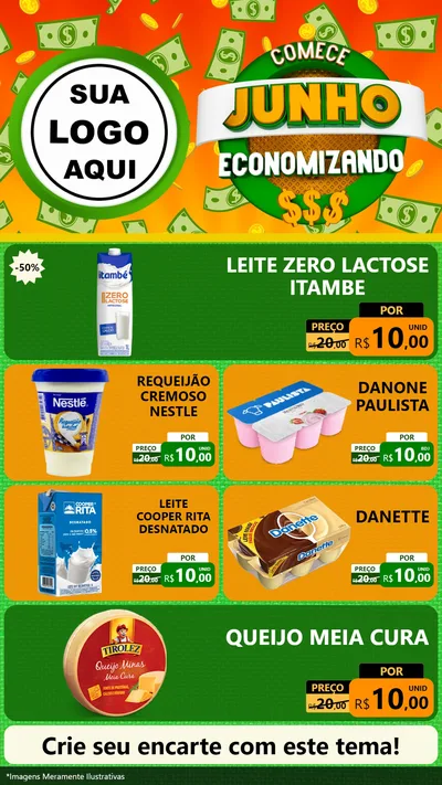 Modelo de TV para TV Vertical com o tema Comece Junho Economizando para Frios e Laticínios