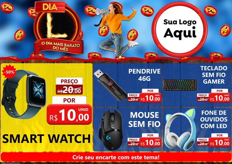 Modelo de Encarte para Encarte A4 Horizontal com o tema Dia L - O Dia Mais Barato Do Mês para Informática