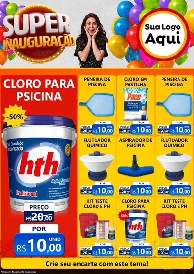 Modelo de Encarte para Encarte A4 Vertical com o tema Super Inauguração para Produtos para Piscina