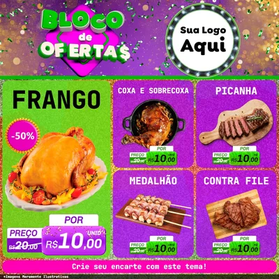 Modelo de Rede Social para Feed Facebook com o tema Bloco de Ofertas para Assados