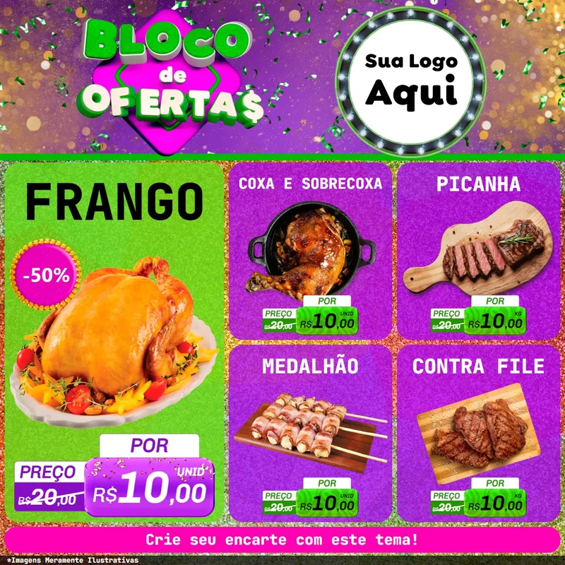 Modelo de Rede Social para Feed Facebook com o tema Bloco de Ofertas para Assados