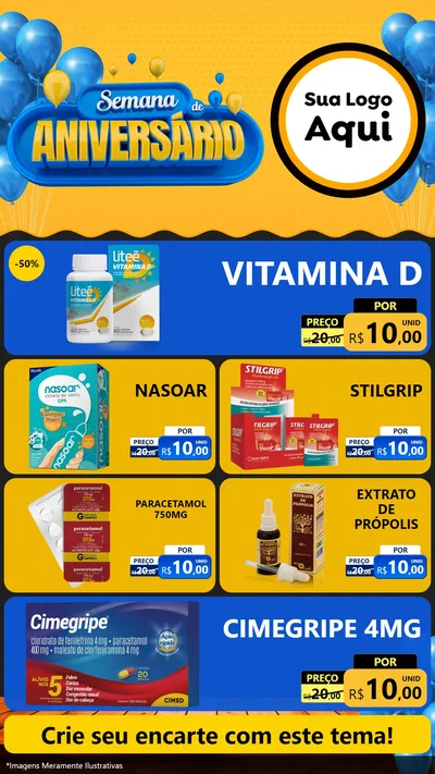 Modelo de TV para TV Vertical com o tema Semana de Aniversário para Farmácia