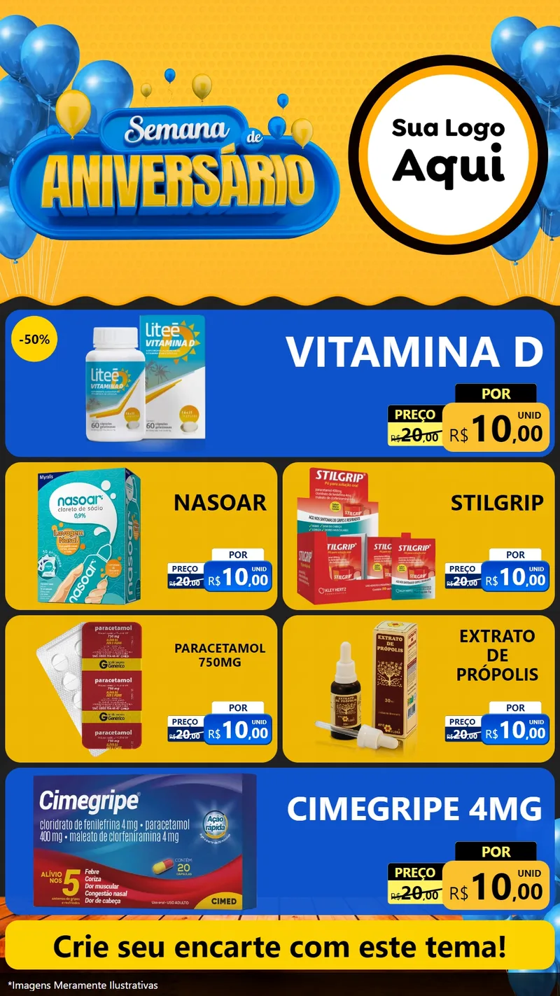 Modelo de TV para TV Vertical com o tema Semana de Aniversário para Farmácia
