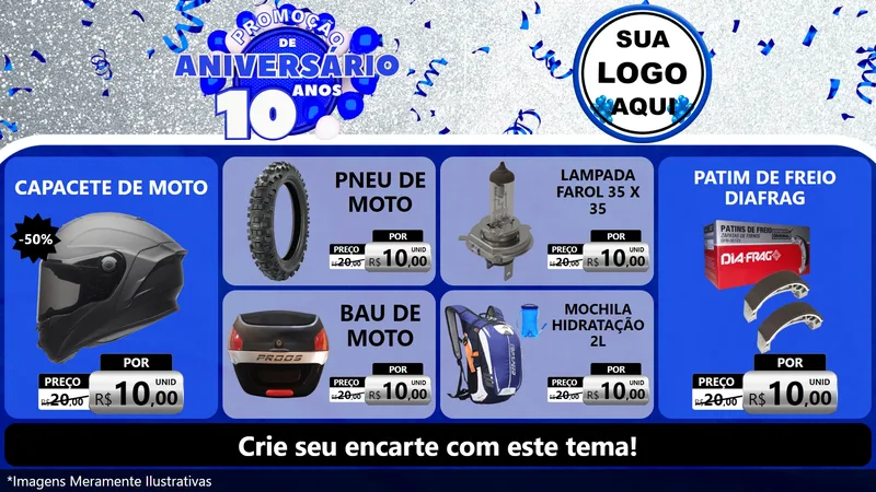 Modelo de TV para TV Horizontal com o tema Promoção de Aniversário - 10 Anos para Moto peças