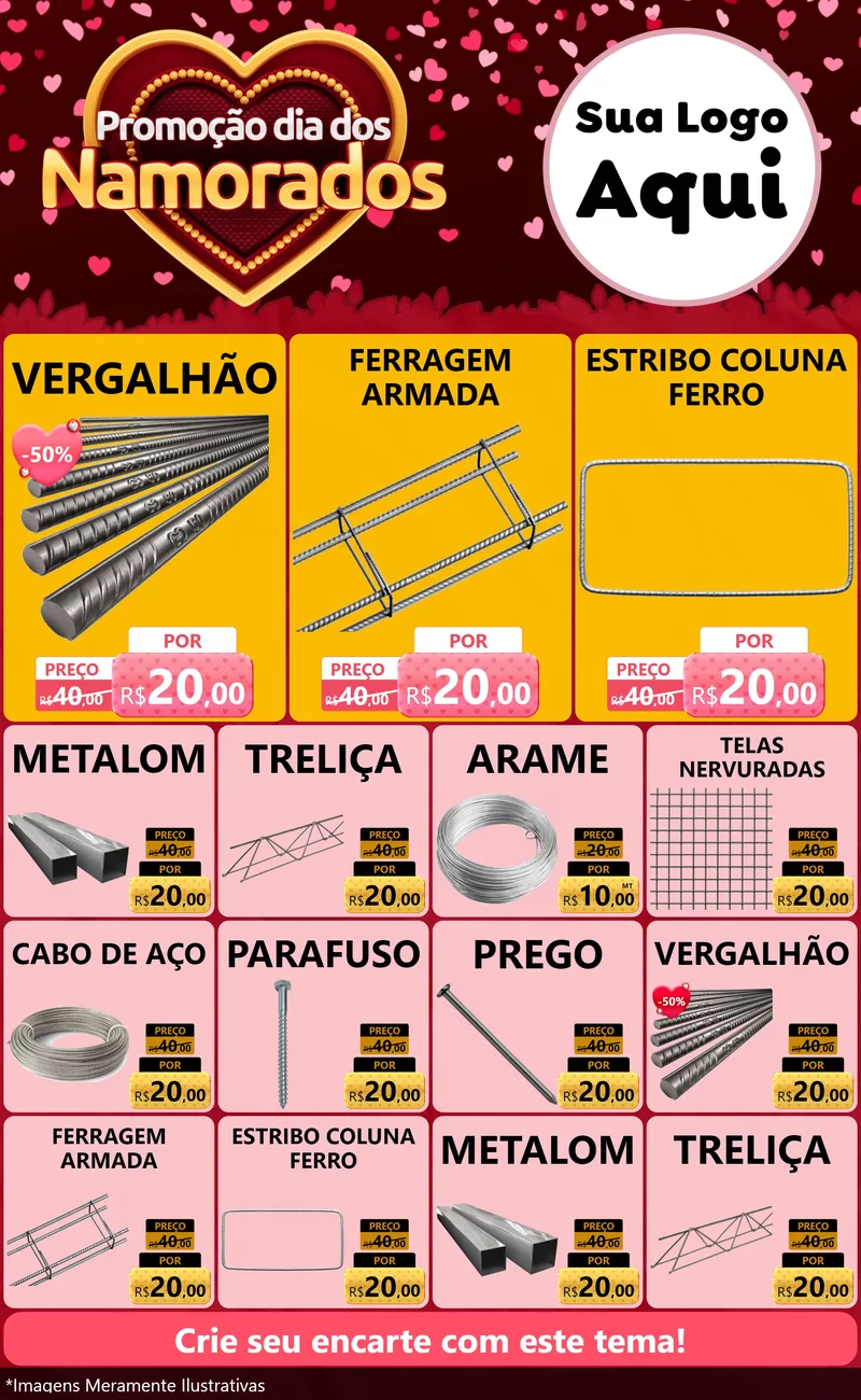 Modelo de Encarte para Encarte Grande com o tema Promoção Dia Dos Namorados para Ferragens