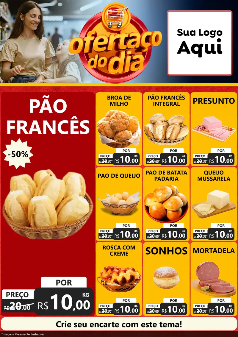 Modelo de Encarte para Encarte A4 Vertical com o tema Ofertaço Do Dia para Padaria