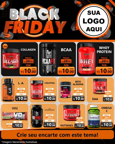 Modelo de Rede Social para Feed Instagram com o tema Black Friday para Suplementos alimentares