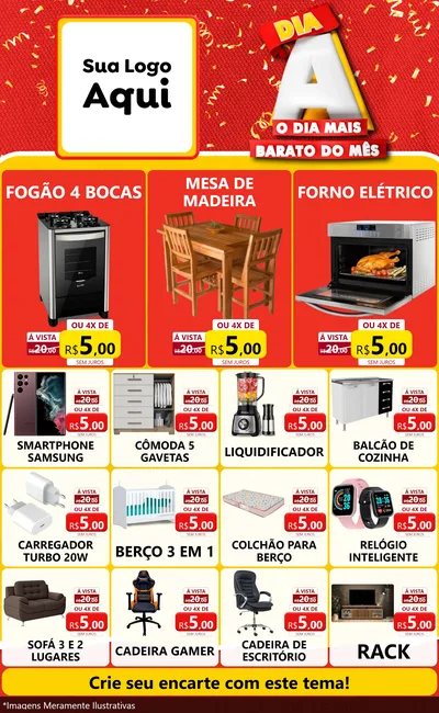 Modelo de Encarte para Encarte Grande com o tema Dia A o Dia Mais Barato do Mês para Móveis e Eletro