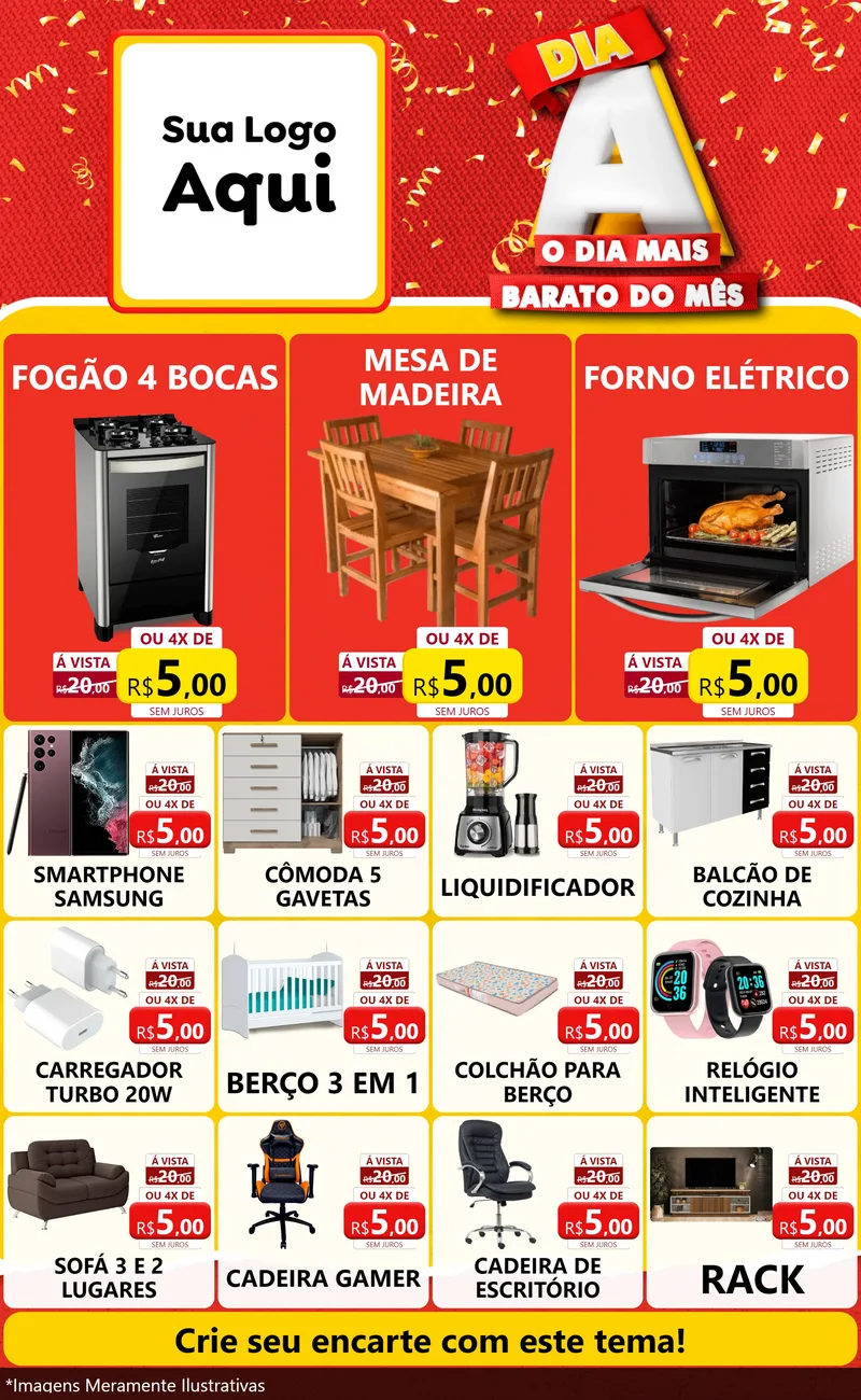 Modelo de Encarte para Encarte Grande com o tema Dia A o Dia Mais Barato do Mês para Móveis e Eletro