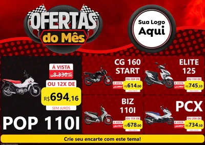 Modelo de Encarte para Encarte A4 Horizontal com o tema Ofertas do Mês - Autopeças para Concessionaria de Motos