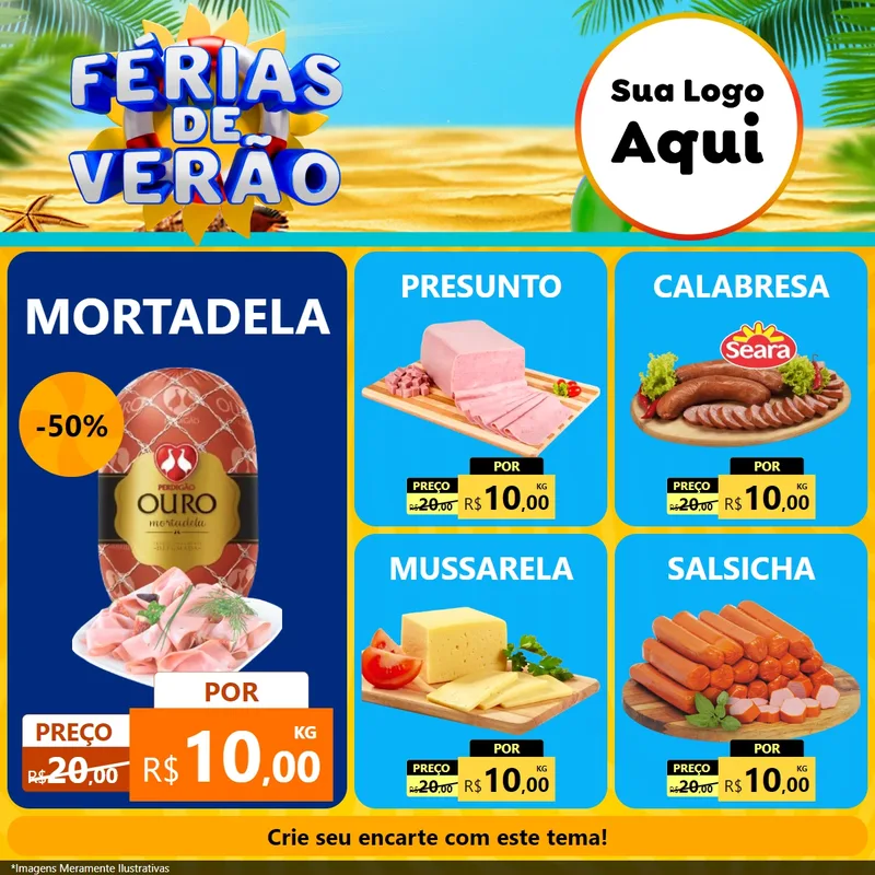 Modelo de Rede Social para Feed Facebook com o tema Férias de Verão para Frios e Laticínios