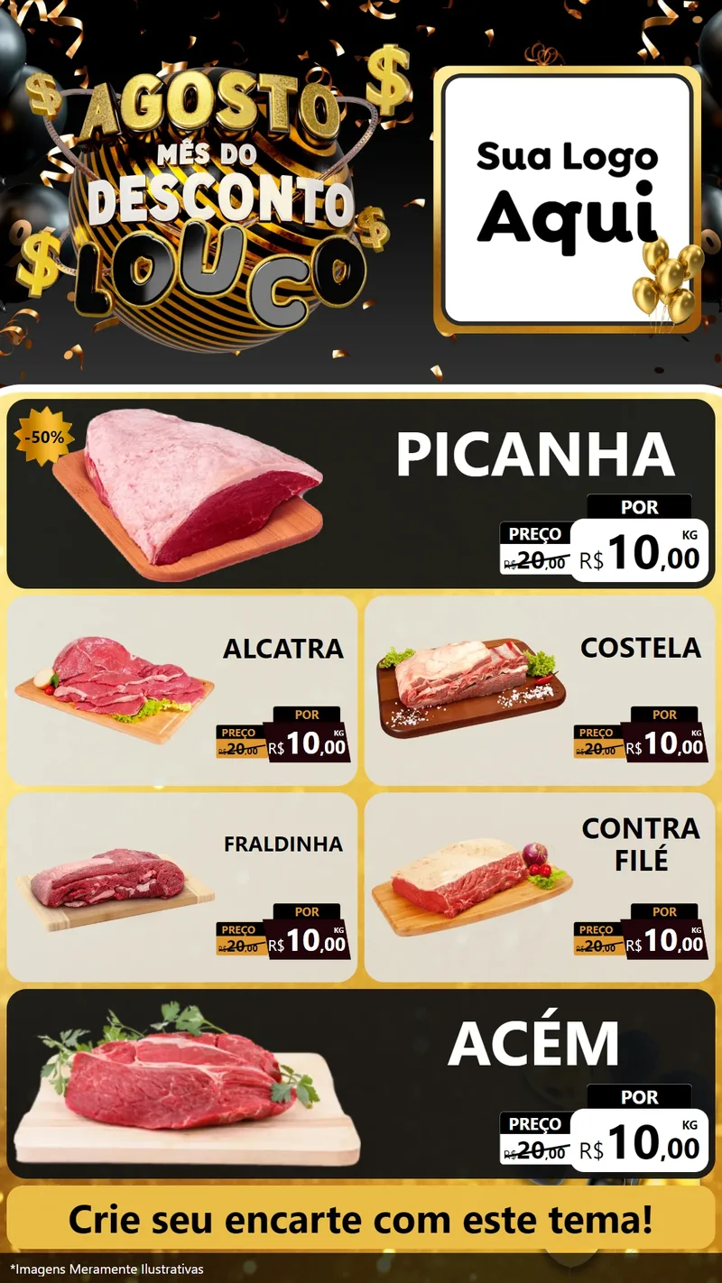Modelo de TV para TV Vertical com o tema Agosto Mês do Desconto Louco para Açougue