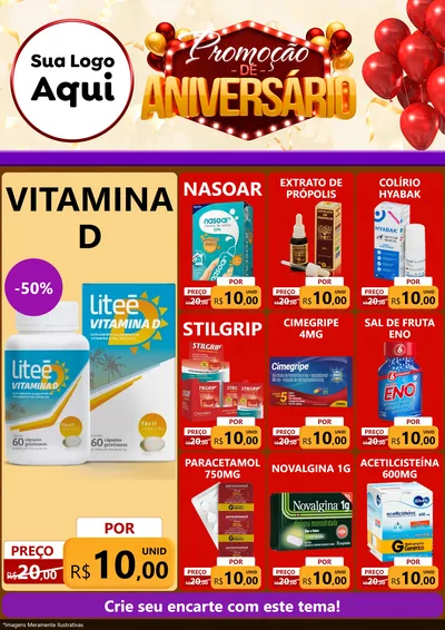 Modelo de Encarte para Encarte A4 Vertical com o tema Promoção de Aniversário para Farmácia