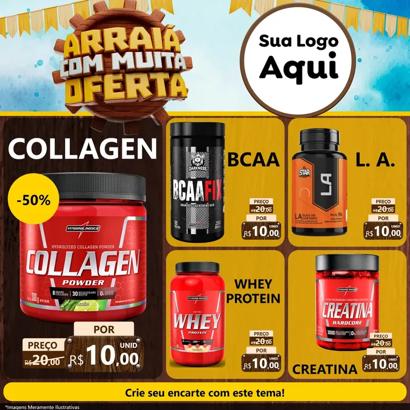 Modelo de Rede Social para Feed Facebook com o tema Ofertas de São João - Junina para Suplementos alimentares