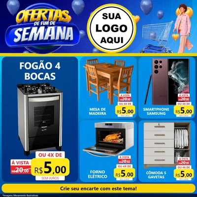 Modelo de Rede Social para Feed Facebook com o tema Ofertas de Fim de Semana para Móveis e Eletro