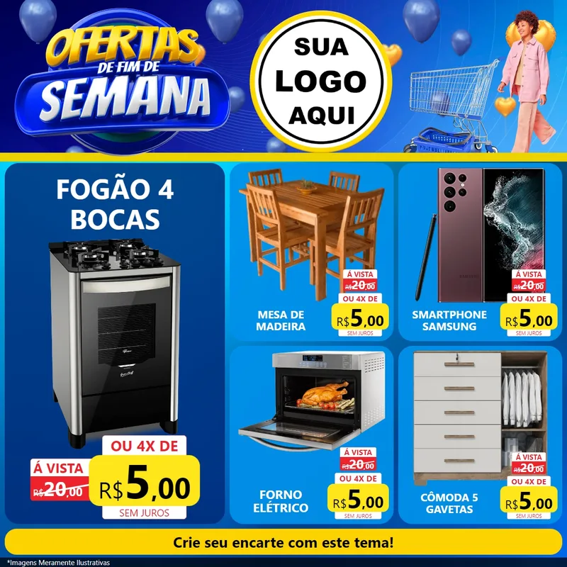 Modelo de Rede Social para Feed Facebook com o tema Ofertas de Fim de Semana para Móveis e Eletro