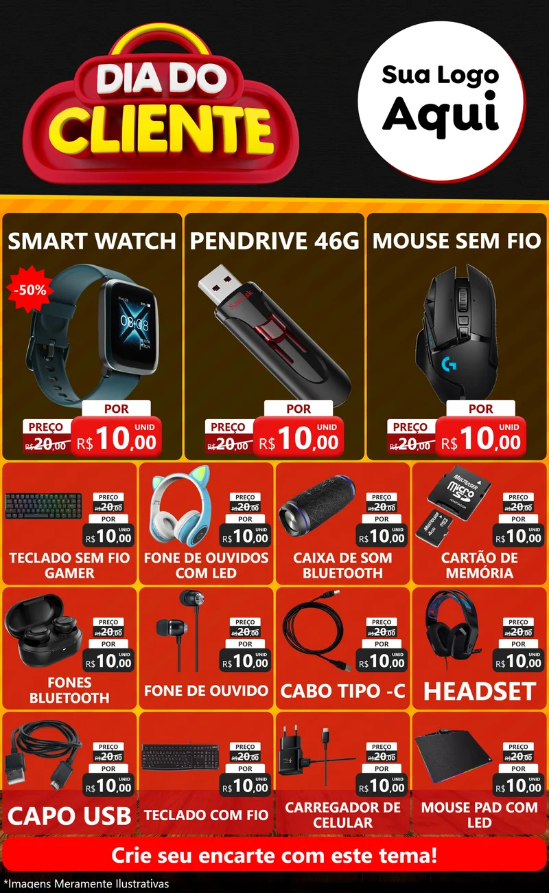 Modelo de Encarte para Encarte Grande com o tema Dia do Cliente para Informática