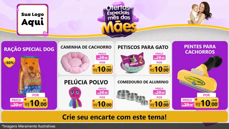 Modelo de TV para TV Horizontal com o tema Ofertas Especiais - Mês das Mães para Pet Shop