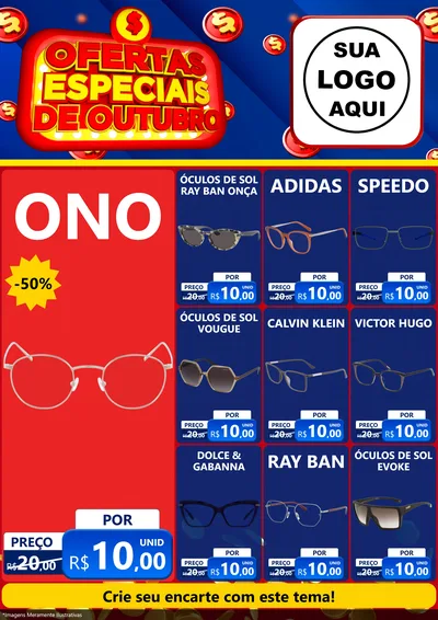 Modelo de Encarte para Encarte A4 Vertical com o tema Ofertas Especiais de Outubro para Óticas