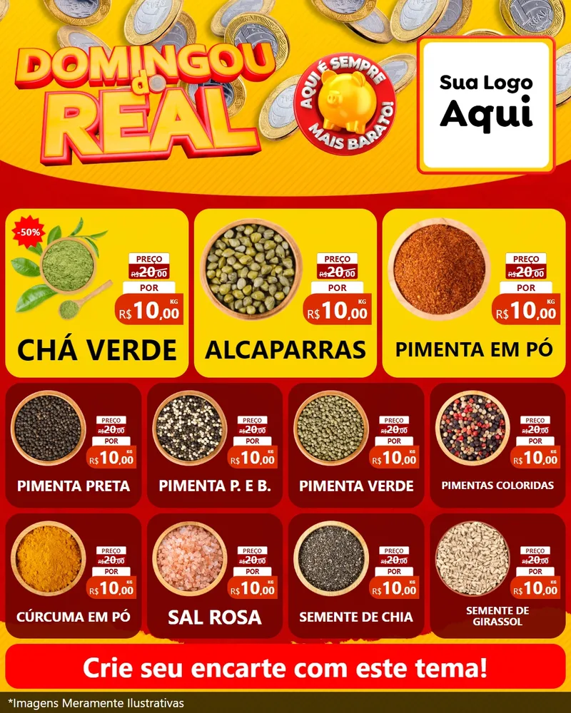 Modelo de Rede Social para Feed Instagram com o tema Domingou do Real para Produtos Naturais
