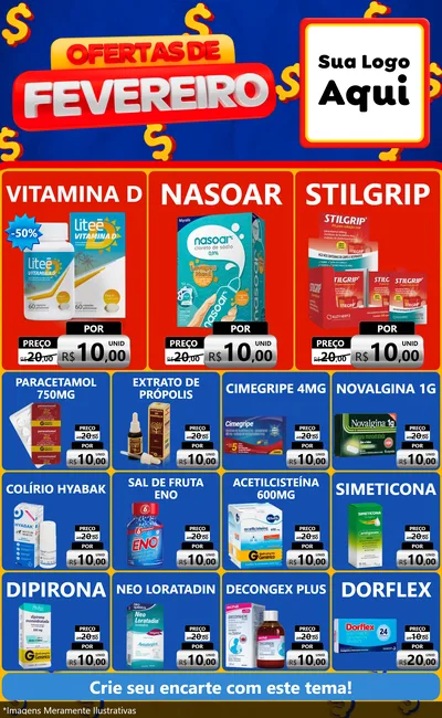Modelo de Encarte para Encarte Grande com o tema Ofertas de Fevereiro para Farmácia