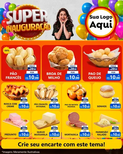 Modelo de Rede Social para Feed Instagram com o tema Super Inauguração para Padaria