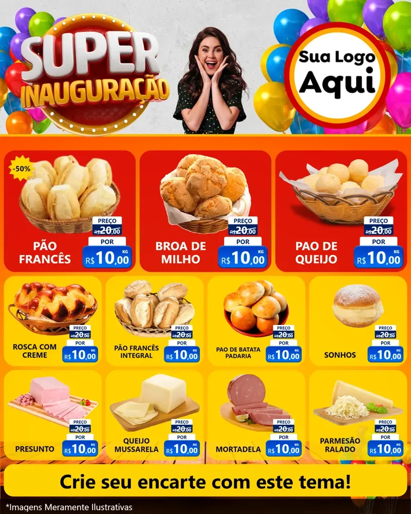 Modelo de Rede Social para Feed Instagram com o tema Super Inauguração para Padaria