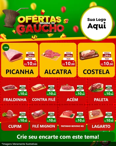 Modelo de Rede Social para Feed Instagram com o tema Ofertas Semana Do Gaúcho para Açougue