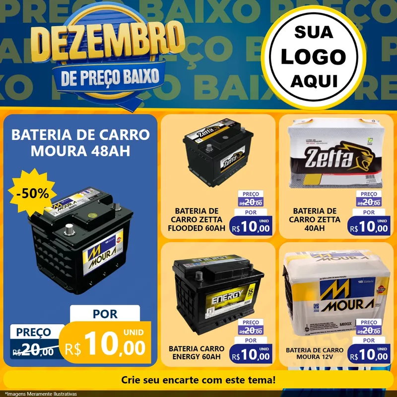 Modelo de Rede Social para Feed Facebook com o tema Dezembro de Preço Baixo para Baterias Elétricas